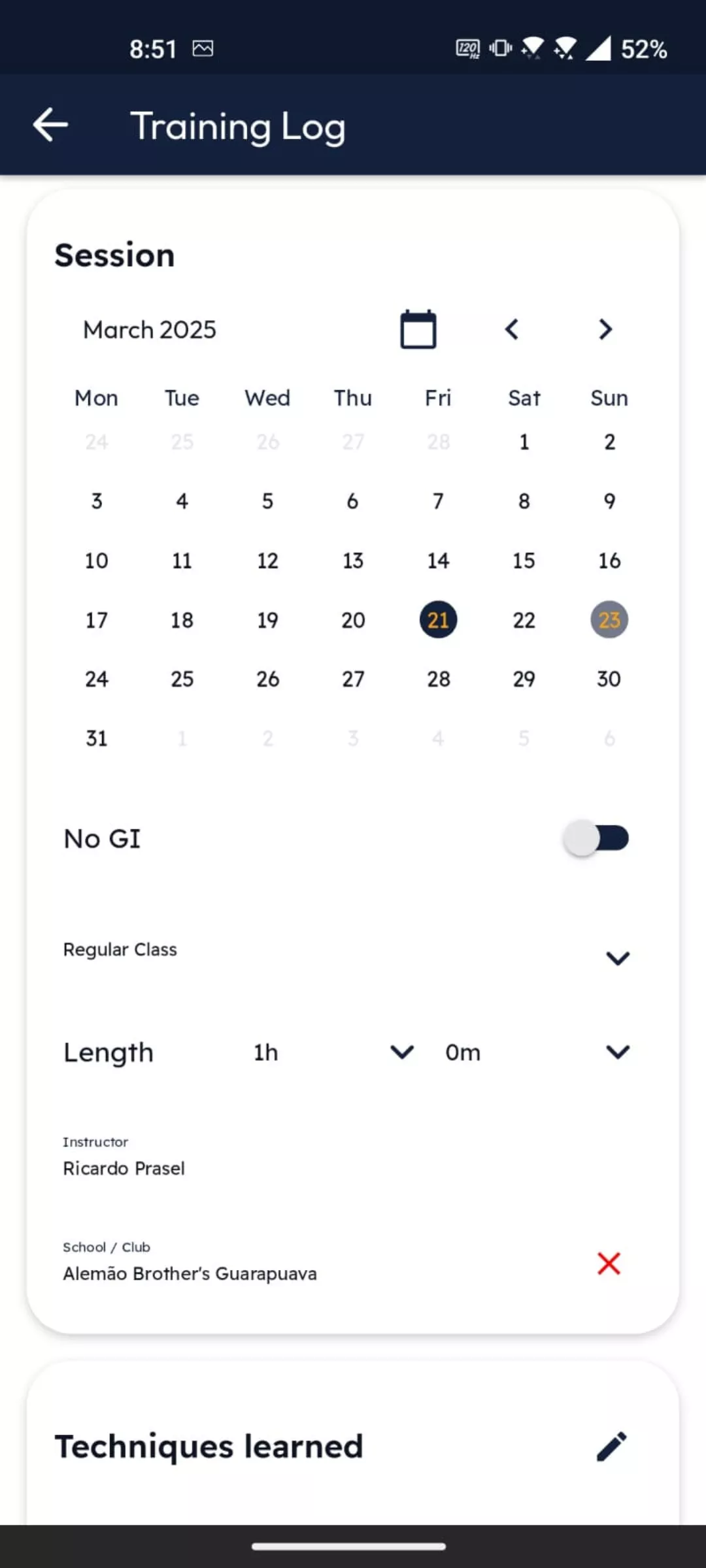 BJJ Notes App Screen